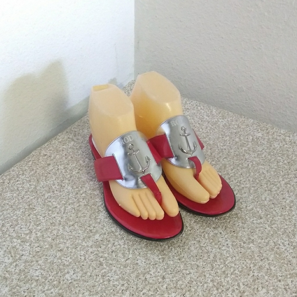 Rodo Italy Red Silver Leather Nautical Sandals